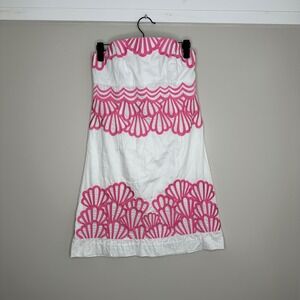 Lilly Pulitzer Women's White + Pink Scalloped Embroidered Strapless Mini Dress 0
